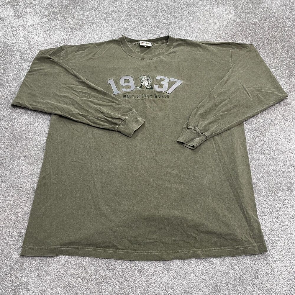 Disney Vintage Embroidered T-Shirt Mens 2XL Green Crew Long Sleeve Casual Tee